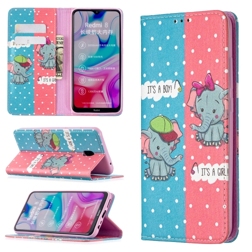 

For Xiaomi Redmi 8A Colored Drawing Pattern Invisible Magnetic Horizontal Flip PU Leather Case with Holder & Card Slots & Wallet(Elephant)