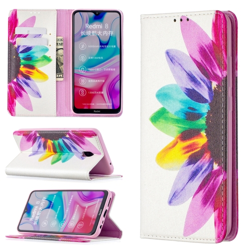 

For Xiaomi Redmi 8A Colored Drawing Pattern Invisible Magnetic Horizontal Flip PU Leather Case with Holder & Card Slots & Wallet(Sunflower)