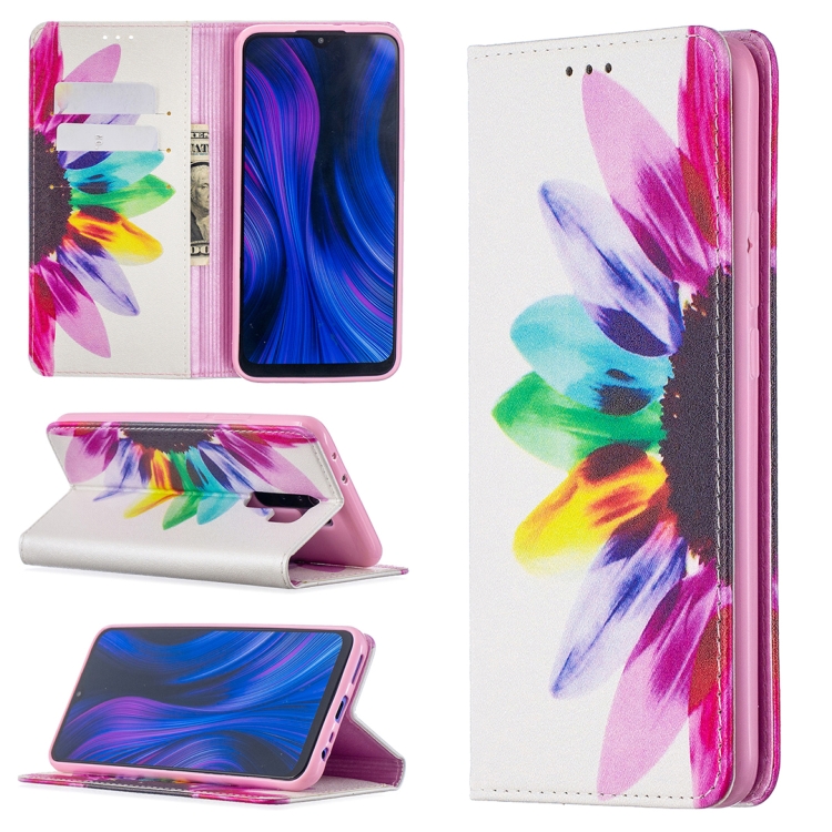 

For Xiaomi Redmi 9 Colored Drawing Pattern Invisible Magnetic Horizontal Flip PU Leather Case with Holder & Card Slots & Wallet(Sunflower)