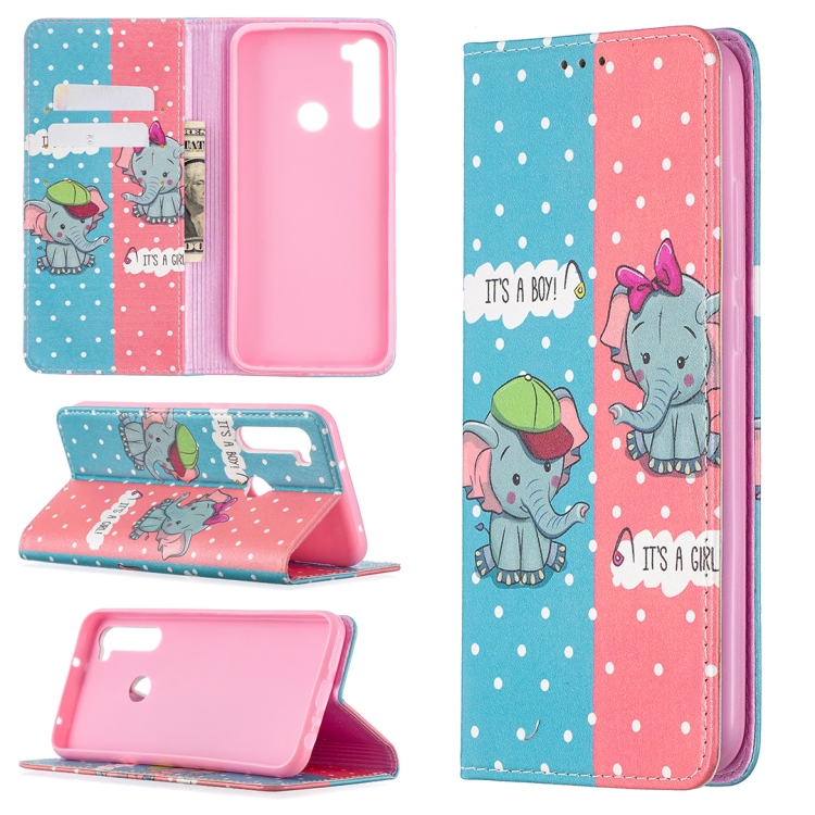 

For Xiaomi Redmi Note 8T Colored Drawing Pattern Invisible Magnetic Horizontal Flip PU Leather Case with Holder & Card Slots & Wallet(Elephant)