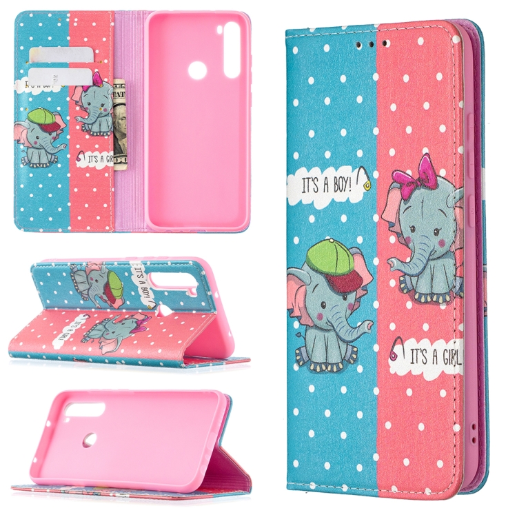 

For Xiaomi Redmi Note 8 Colored Drawing Pattern Invisible Magnetic Horizontal Flip PU Leather Case with Holder & Card Slots & Wallet(Elephant)