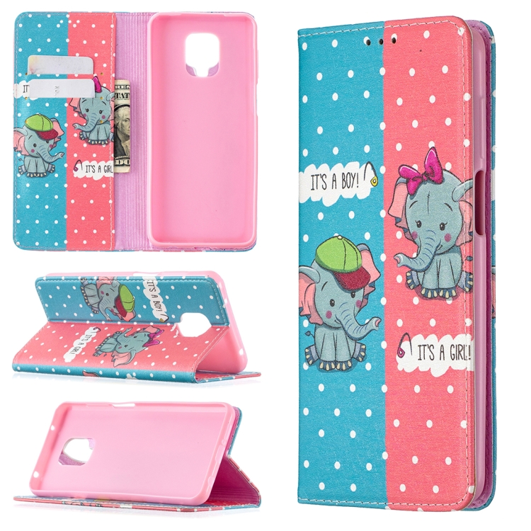 

For Xiaomi Redmi Note 9 Pro Colored Drawing Pattern Invisible Magnetic Horizontal Flip PU Leather Case with Holder & Card Slots & Wallet(Elephant)