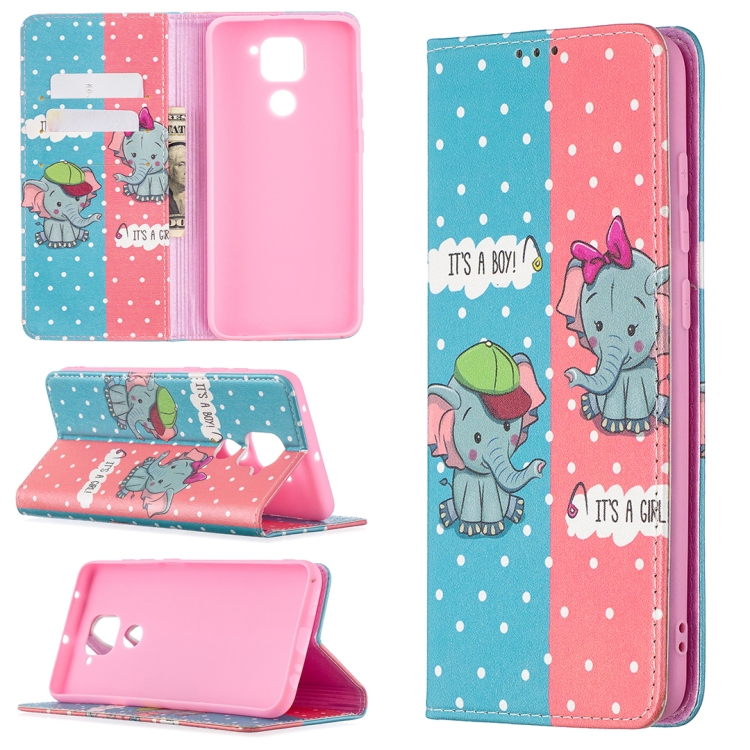 

For Xiaomi Redmi Note 9 Colored Drawing Pattern Invisible Magnetic Horizontal Flip PU Leather Case with Holder & Card Slots & Wallet(Elephant)