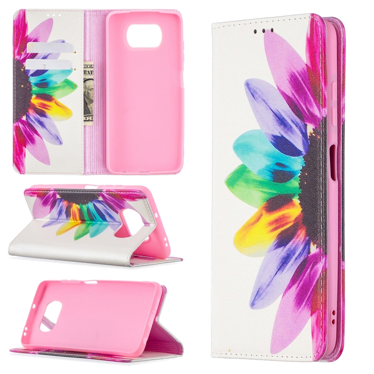 

For Xiaomi Poco X3 Colored Drawing Pattern Invisible Magnetic Horizontal Flip PU Leather Case with Holder & Card Slots & Wallet(Sunflower)