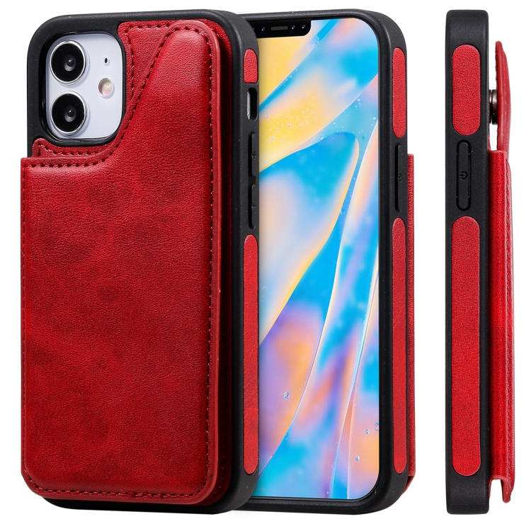 

Shockproof Calf Texture Protective Case with Holder & Card Slots & Frame For iPhone 12 mini(Red)