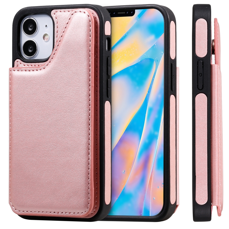 

Shockproof Calf Texture Protective Case with Holder & Card Slots & Frame For iPhone 12 mini(Rose Gold)