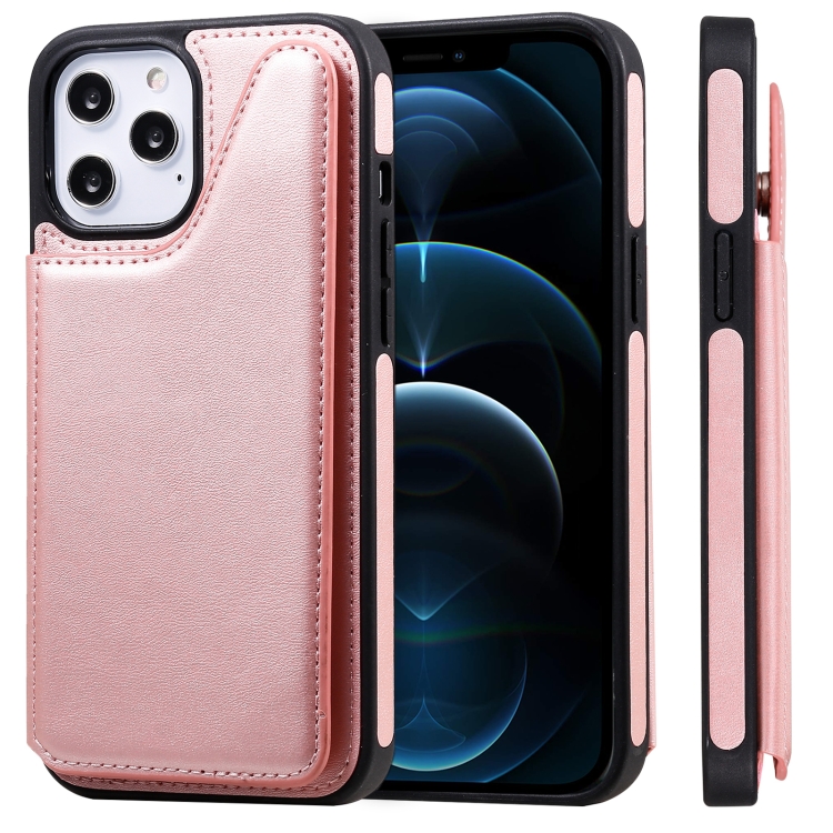 

Shockproof Calf Texture Protective Case with Holder & Card Slots & Frame For iPhone 12 Pro Max(Rose Gold)