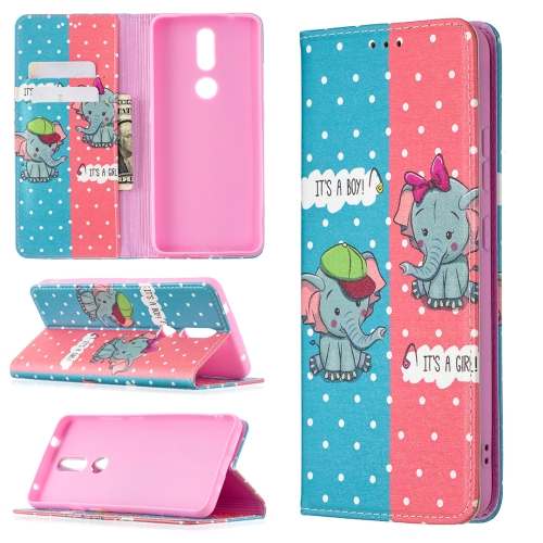 

For Nokia 2.4 Colored Drawing Pattern Invisible Magnetic Horizontal Flip PU Leather Case with Holder & Card Slots & Wallet(Elephant)