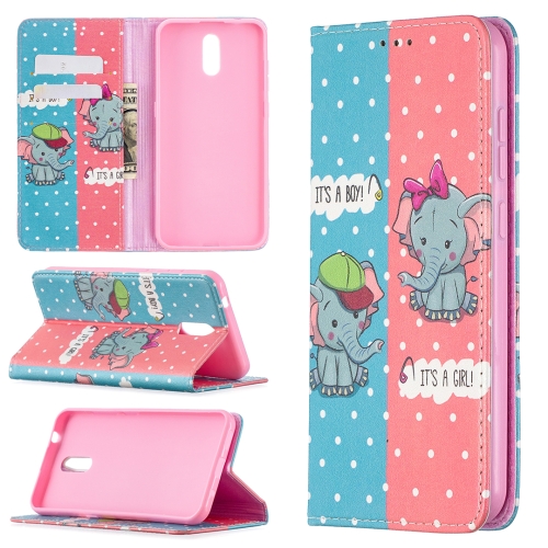 

For Nokia 2.3 Colored Drawing Pattern Invisible Magnetic Horizontal Flip PU Leather Case with Holder & Card Slots & Wallet(Elephant)