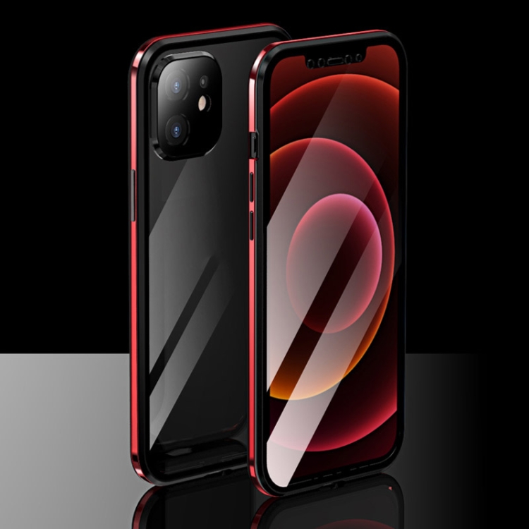 

Electroplating Frame Double Sides Tempered Glass Magnetic Adsorption Case For iPhone 12(Black + Red)