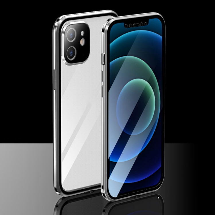 

Electroplating Frame Double Sides Tempered Glass Magnetic Adsorption Case For iPhone 12(Silver)