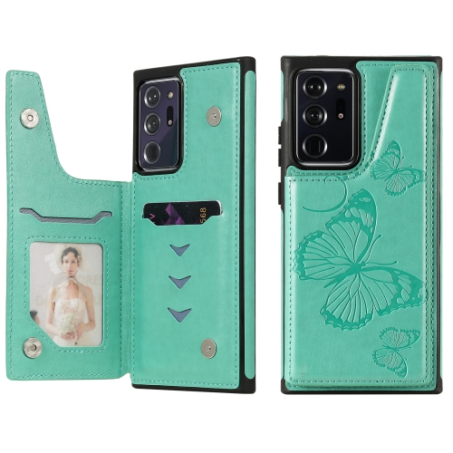 

Butterfly Embossing Pattern Shockproof Protective Case with Holder & Card Slots & Photo Frame For Samsung Galaxy Note20 Ultra(Green)