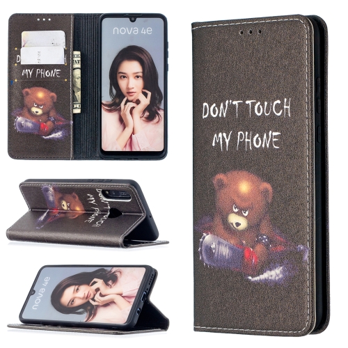 

For Huawei P30 Lite Colored Drawing Pattern Invisible Magnetic Horizontal Flip PU Leather Case with Holder & Card Slots & Wallet(Bear)