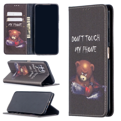 

For Huawei P40 Lite Colored Drawing Pattern Invisible Magnetic Horizontal Flip PU Leather Case with Holder & Card Slots & Wallet(Bear)
