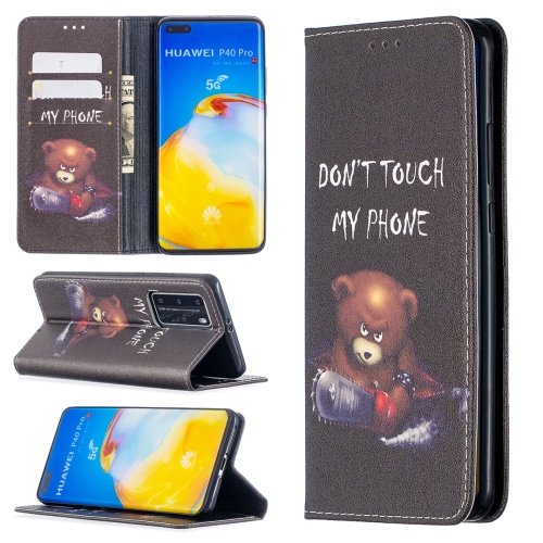 

For Huawei P40 Pro Colored Drawing Pattern Invisible Magnetic Horizontal Flip PU Leather Case with Holder & Card Slots & Wallet(Bear)