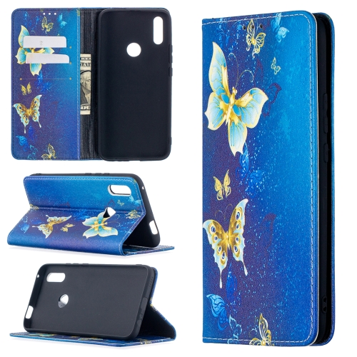 

For Huawei P smart Z Colored Drawing Pattern Invisible Magnetic Horizontal Flip PU Leather Case with Holder & Card Slots & Wallet(Gold Butterflies)