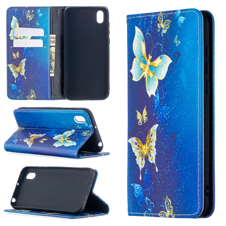 

For Huawei Y5 (2019) Colored Drawing Pattern Invisible Magnetic Horizontal Flip PU Leather Case with Holder & Card Slots & Wallet(Gold Butterflies)