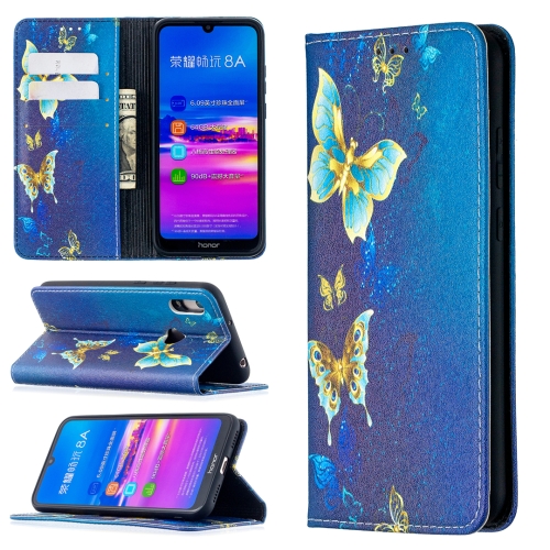 

For Huawei Y6 (2019) Colored Drawing Pattern Invisible Magnetic Horizontal Flip PU Leather Case with Holder & Card Slots & Wallet(Gold Butterflies)