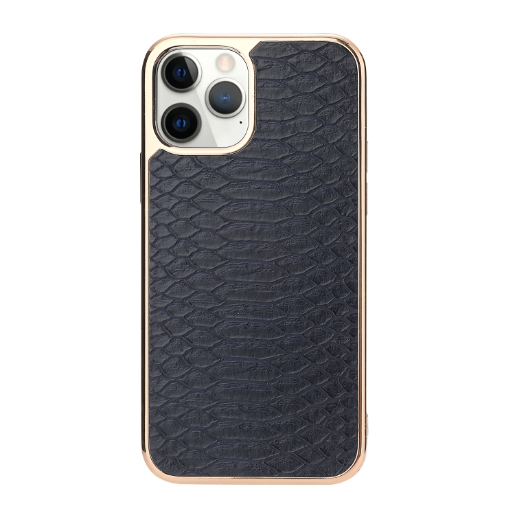 

Fish Skin Texture Shockproof Protective Case For iPhone 11(Gold + Navy Blue)