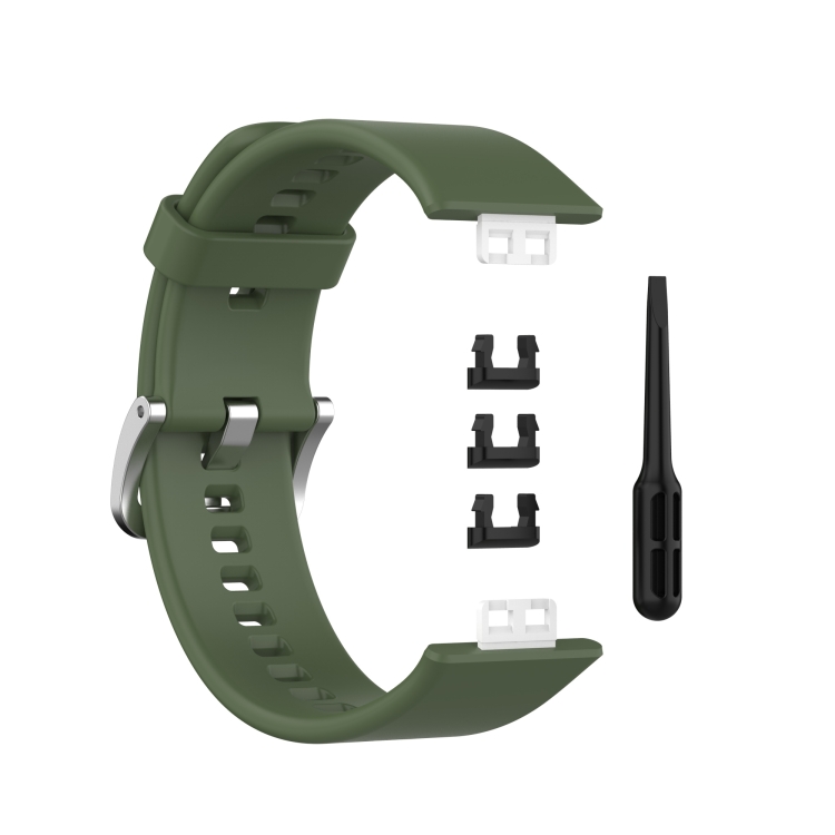 

For Huawei Watch Fit Silicone Replacement Wrist Strap Watchband with Stainless Steel Buckle(Dark Green)