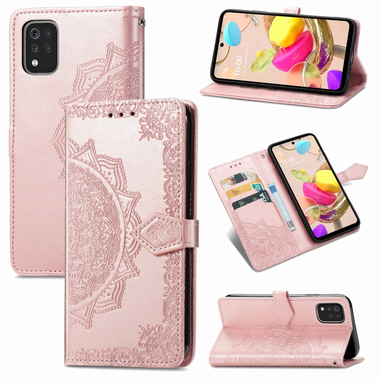 

For LG K42 Embossed Mandala Pattern TPU + PU Horizontal Flip Leather Case with Holder & Three Card Slots & Wallet(Rose Gold)