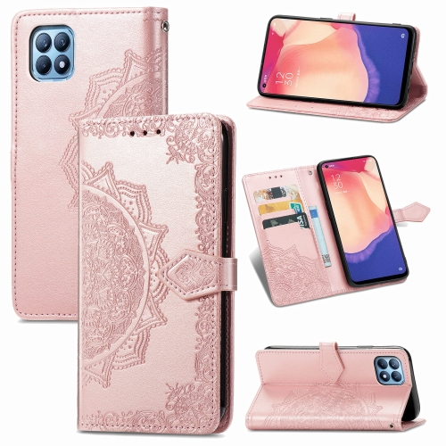 

For OPPO Reno4 SE Embossed Mandala Pattern TPU + PU Horizontal Flip Leather Case with Holder & Three Card Slots & Wallet(Rose Gold)