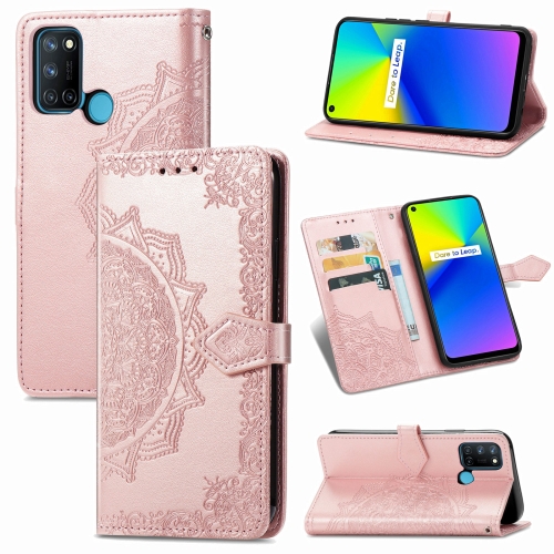 

For OPPO Realme 7i / C17 Embossed Mandala Pattern TPU + PU Horizontal Flip Leather Case with Holder & Three Card Slots & Wallet(Rose Gold)