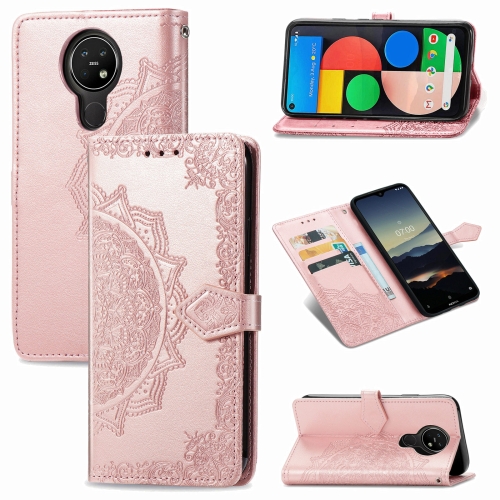 

For Nokia 3.4 Embossed Mandala Pattern TPU + PU Horizontal Flip Leather Case with Holder & Three Card Slots & Wallet(Rose Gold)