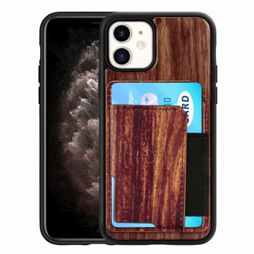 

Wood Grain PU+TPU Protective Case with Card Slot For iPhone 11(Rosewood)