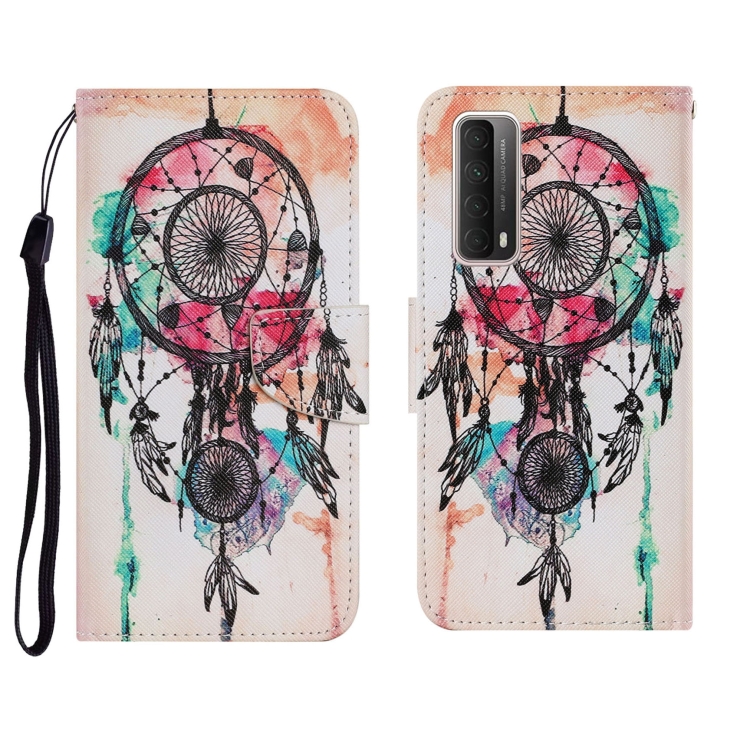 

For Huawei P Smart 2021 / Y7a Coloured Drawing Pattern Horizontal Flip PU Leather Case with Holder & Card Slots & Wallet & Lanyard(Purple Butterfly)