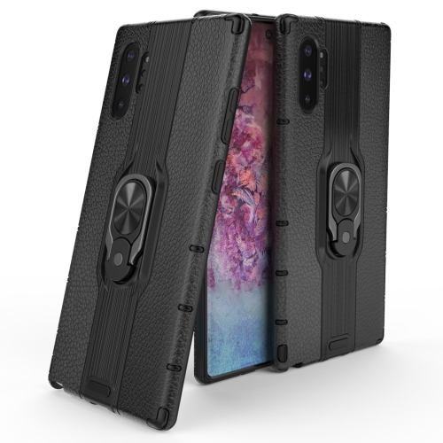 

For Galaxy Note10 Litchi Texture PC + TPU Combination Case with Magnetic Ring Holder(Black)