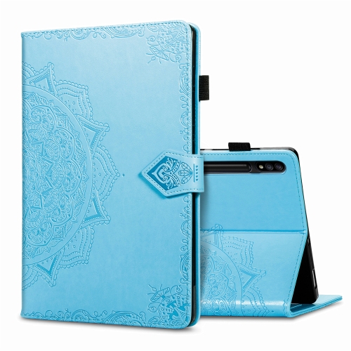 

For Samsung Galaxy Tab S7 Halfway Mandala Embossing Pattern Horizontal Flip PU Leather Case with Card Slots & Holder & Pen Slot(Blue)