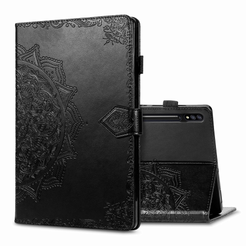 

For Samsung Galaxy Tab S7 Plus Halfway Mandala Embossing Pattern Horizontal Flip PU Leather Case with Card Slots & Holder & Pen Slot(Black)