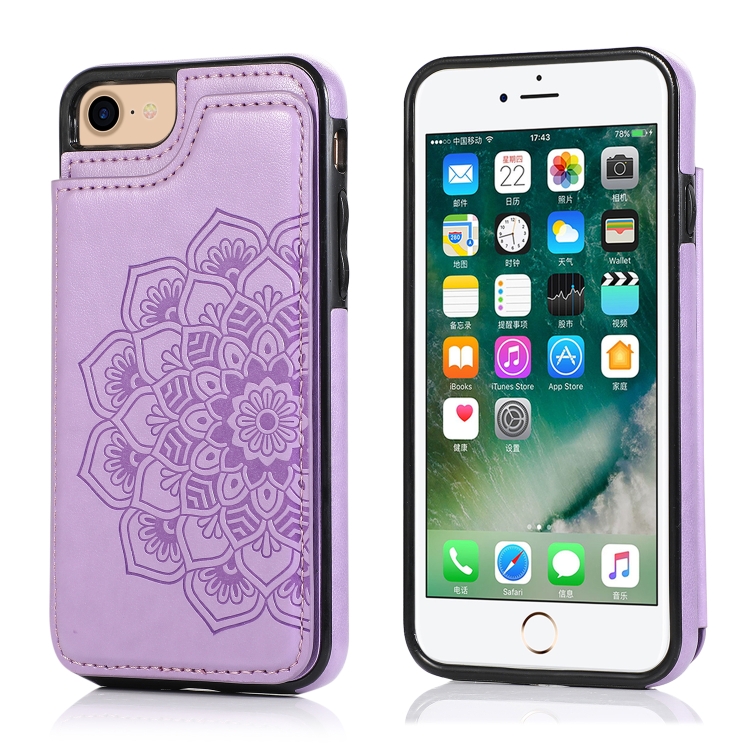 

Double Buckle Mandala Pattern PU+TPU Protective Case with Card Slots & Holder & Photo Frame For iPhone SE 2020 / 8 / 7(Purple)