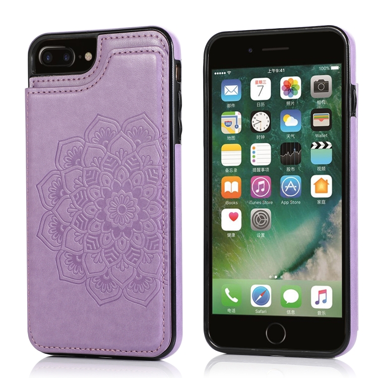 

Double Buckle Mandala Pattern PU+TPU Protective Case with Card Slots & Holder & Photo Frame For iPhone 7 Plus / 8 Plus(Purple)