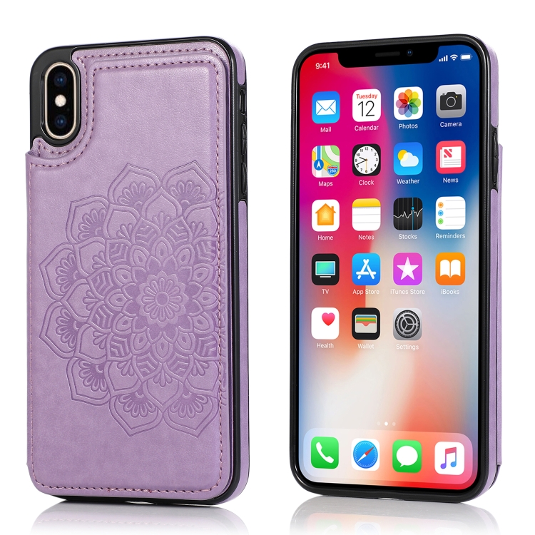 

Double Buckle Mandala Pattern PU+TPU Protective Case with Card Slots & Holder & Photo Frame For iPhone X / XS(Purple)