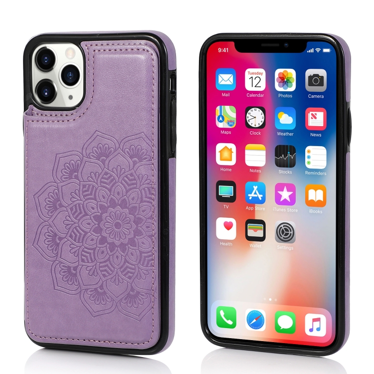 

Double Buckle Mandala Pattern PU+TPU Protective Case with Card Slots & Holder & Photo Frame For iPhone 11(Purple)