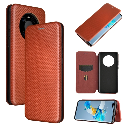 

For Huawei Mate 40 Pro Carbon Fiber Texture Magnetic Horizontal Flip TPU + PC + PU Leather Case with Card Slot(Brown)