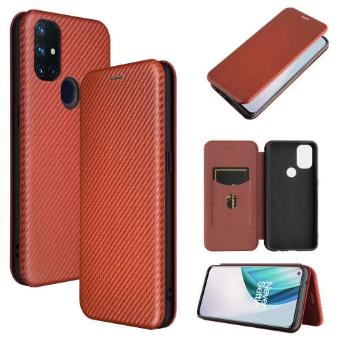 

For OnePlus Nord N10 5G Carbon Fiber Texture Magnetic Horizontal Flip TPU + PC + PU Leather Case with Card Slot(Brown)