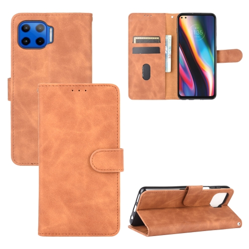 

For Motorola One 5G / Moto G 5G Plus Solid Color Skin Feel Magnetic Buckle Horizontal Flip Calf Texture PU Leather Case with Holder & Card Slots & Wallet(Brown)