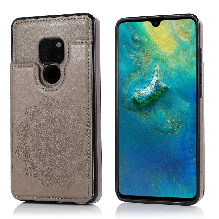 

For Huawei Mate 20 Double Buckle Mandala Pattern PU+TPU Protective Case with Card Slots & Holder & Photo Frame(Grey)