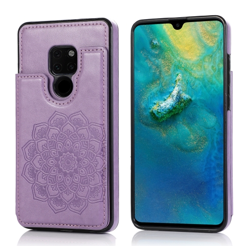 

For Huawei Mate 20 Double Buckle Mandala Pattern PU+TPU Protective Case with Card Slots & Holder & Photo Frame(Purple)