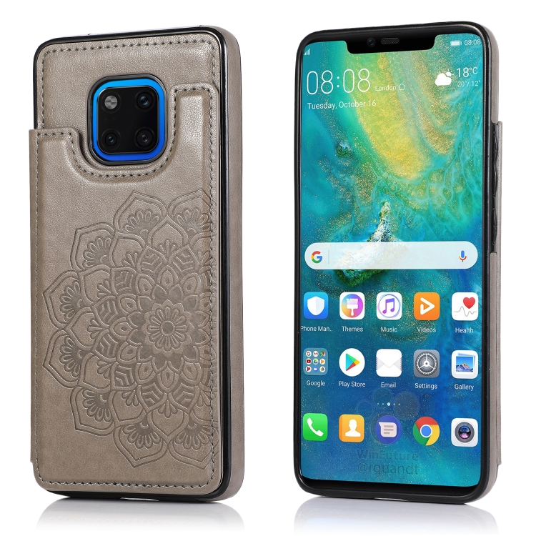 

For Huawei Mate 20 Pro Double Buckle Mandala Pattern PU+TPU Protective Case with Card Slots & Holder & Photo Frame(Grey)
