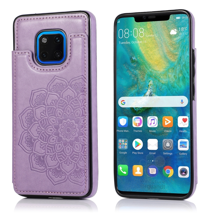 

For Huawei Mate 20 Pro Double Buckle Mandala Pattern PU+TPU Protective Case with Card Slots & Holder & Photo Frame(Purple)