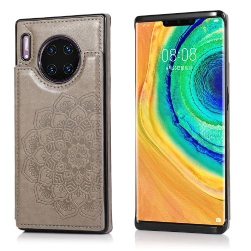 

For Huawei Mate 30 Double Buckle Mandala Pattern PU+TPU Protective Case with Card Slots & Holder & Photo Frame(Grey)