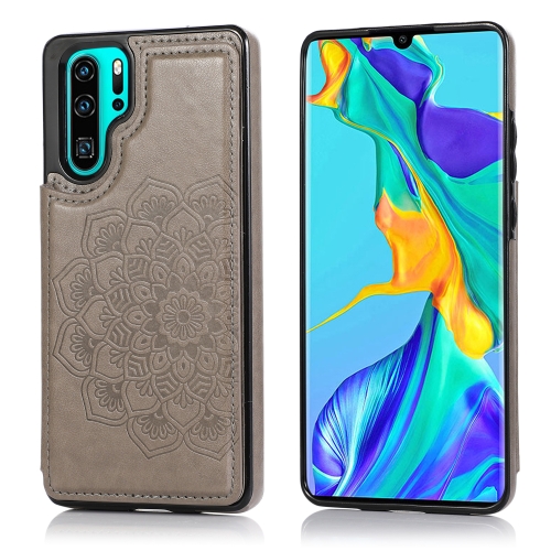 

For Huawei P30 Double Buckle Mandala Pattern PU+TPU Protective Case with Card Slots & Holder & Photo Frame(Grey)