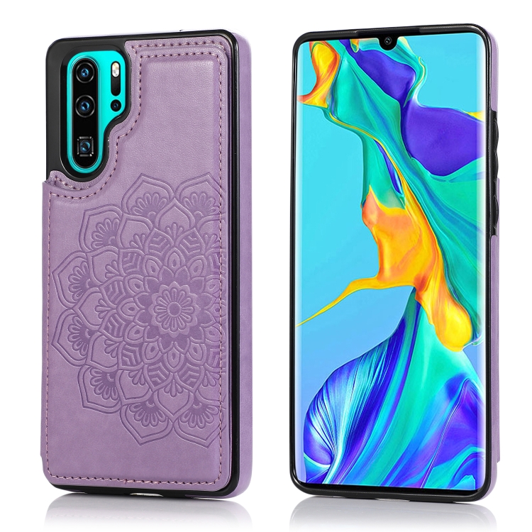 

For Huawei P30 Double Buckle Mandala Pattern PU+TPU Protective Case with Card Slots & Holder & Photo Frame(Purple)