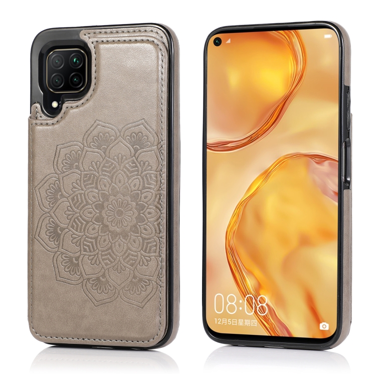 

For Huawei P40 Lite Double Buckle Mandala Pattern PU+TPU Protective Case with Card Slots & Holder & Photo Frame(Grey)