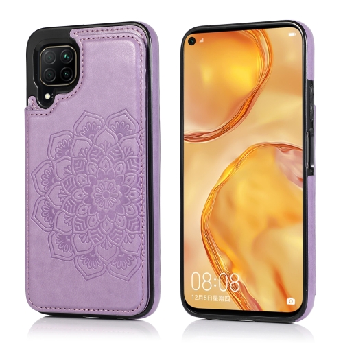 

For Huawei P40 Lite Double Buckle Mandala Pattern PU+TPU Protective Case with Card Slots & Holder & Photo Frame(Purple)