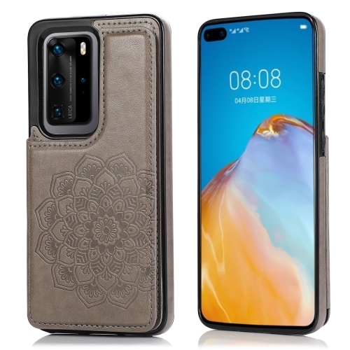 

For Huawei P40 Pro Double Buckle Mandala Pattern PU+TPU Protective Case with Card Slots & Holder & Photo Frame(Grey)